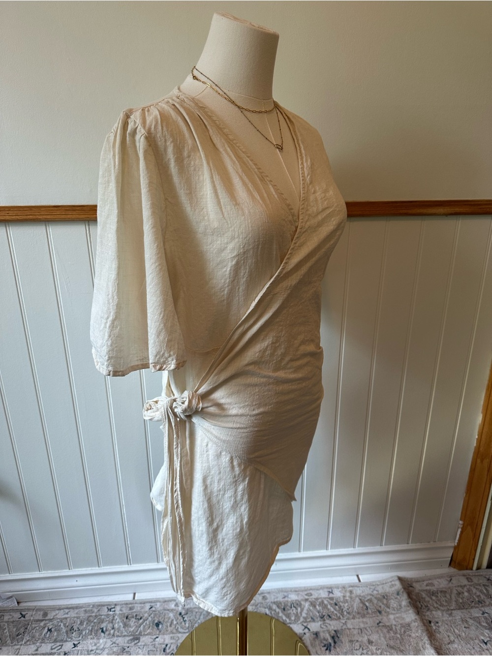 Cream Wrap Mini Dress - Picture 3 of 4